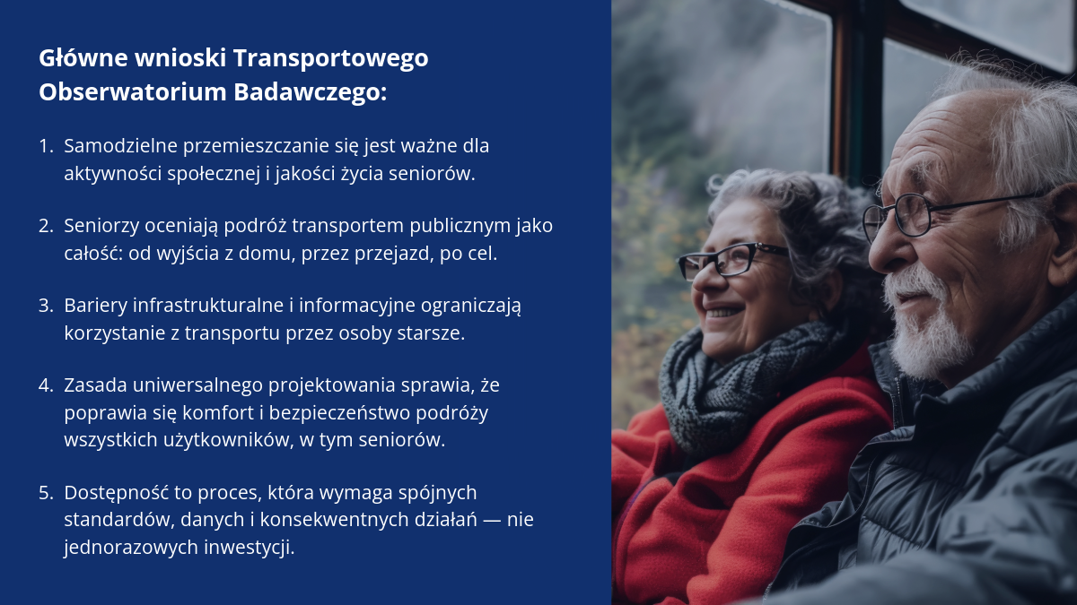 Two elderly people - a man and a woman - sit on a bus