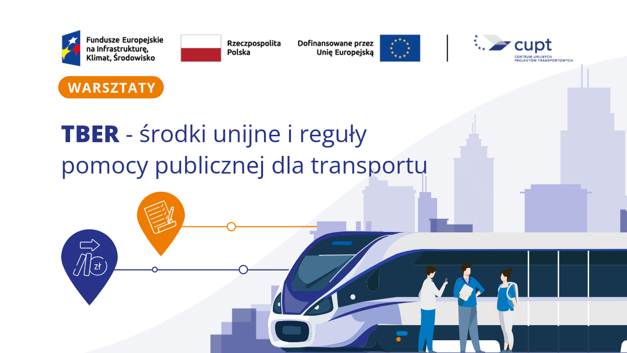Graficzne zaproszenie na warsztaty eksperckiego dot. TBER, pomocy publicznej i sektora kolejowego