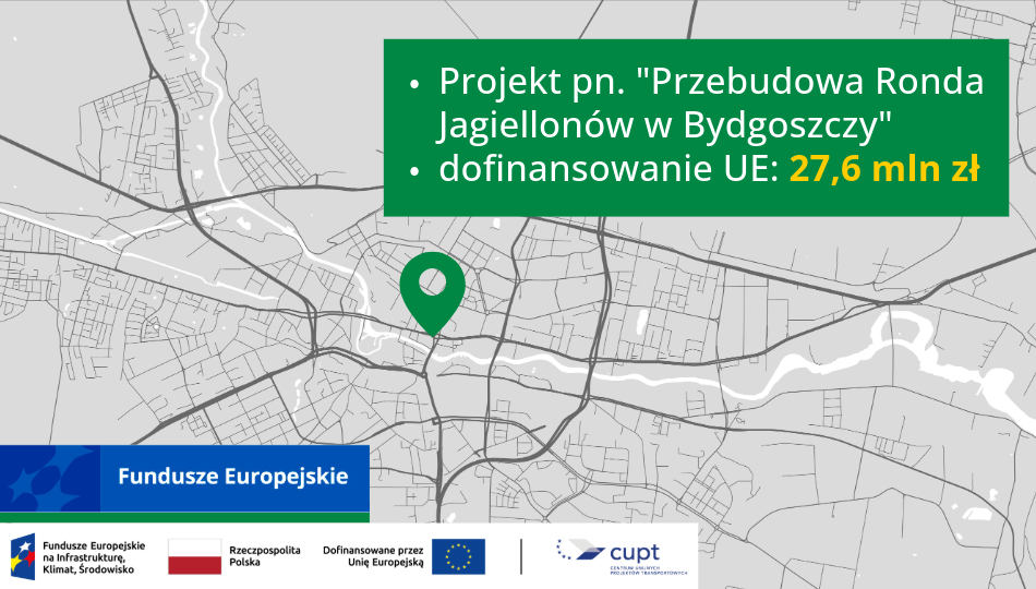 Mapa Bydgoszczy z zaznaczonym Rondem Jagiellonów